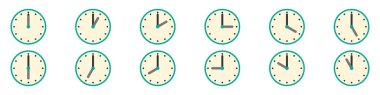 Saat vektör simgeleri. Farklı zamanlarda izler.