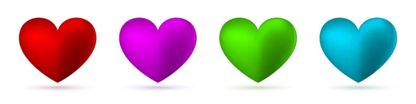 Uppsättning Färgglada Hjärtan Ljusa Hjärtan Isolerade Hjärtikonen Vektor Illustration Hjärtformer — Stock vektor