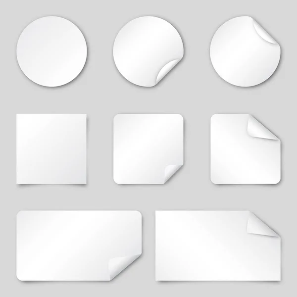 Set Van Witte Papieren Stickers Vector Illustratie Blanco Papieren Spandoeken — Stockvector