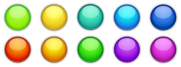 Zestaw Błyszczących Okrągłych Przycisków Ilustracja Wektora Kolorowe Przyciski Odizolowane Białym — Wektor stockowy