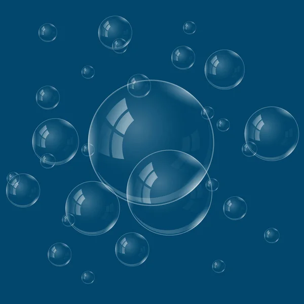 Набір Водяних Бульбашок Відображенням Реальні Мильні Бульбашки Векторні Ілюстрації Фон — стоковий вектор