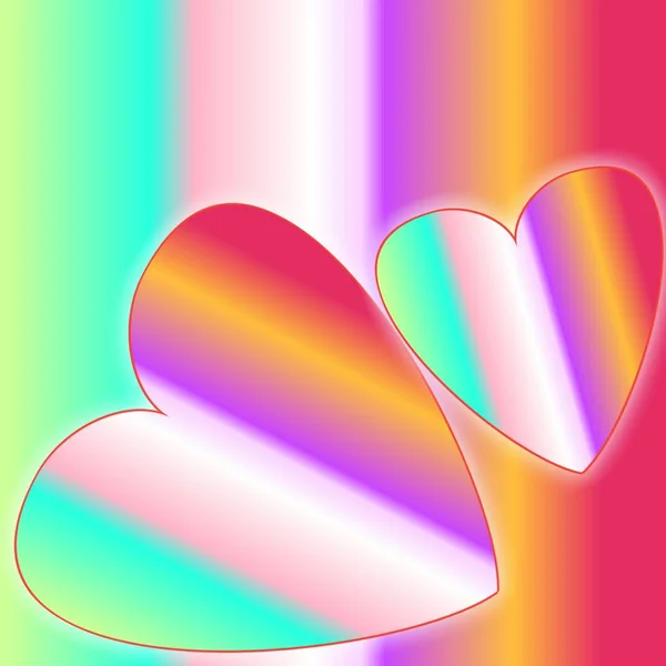 多色の虹色と背景を持つ2つの心 バレンタインデー 結婚式 カップル 人間性を祝うための概念 — ストック写真