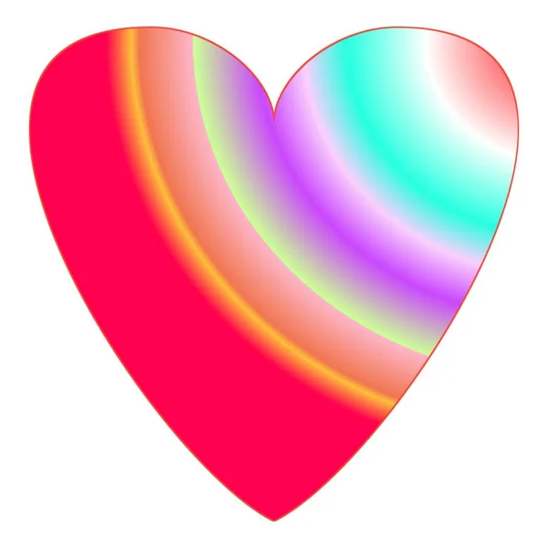 鮮やかな鮮やかな多色グラデーション ピンク 虹の背景を持つ大きな心 バレンタインデー 結婚式 カップル 人間性 健康を祝うための概念 — ストック写真