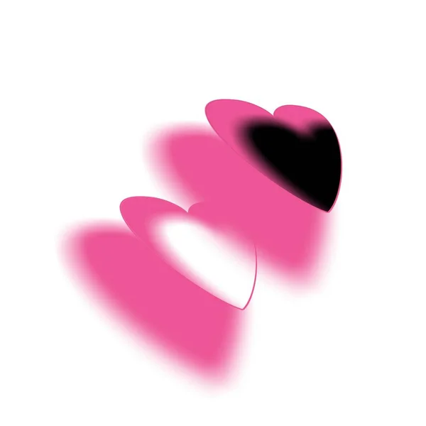 Ροζ Καρδιές Μαύρη Σκιά Και Σιλουέτα Επιπλέουν Λευκό Απομονωμένο Φόντο — Φωτογραφία Αρχείου