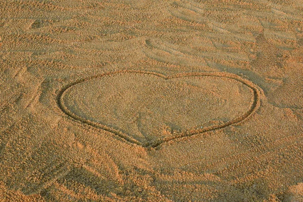 Heart Drawn Sand Beach Background Top View — Stock Photo, Image