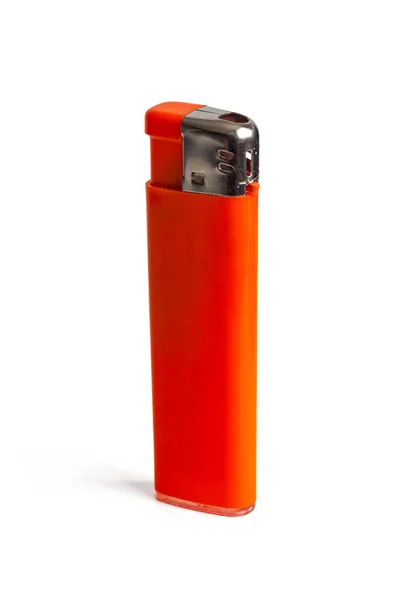 Plastový piezo zapalovač, oranžová barva, izolované na bílém pozadí — Stock fotografie