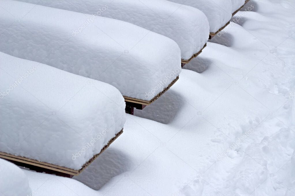 Snowdrifts on the benches
