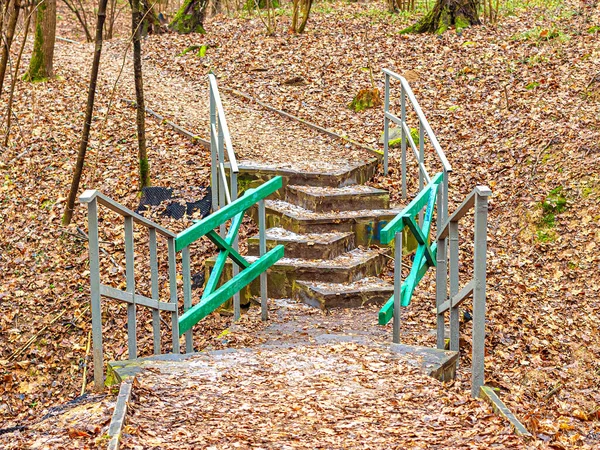 Passo a passo sobre o desfiladeiro no parque da cidade de outono — Fotografia de Stock