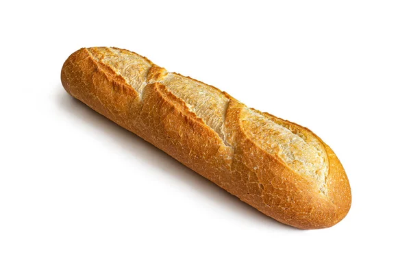 Nybakad baguette, vetemjöl på en vit bakgrund — Stockfoto