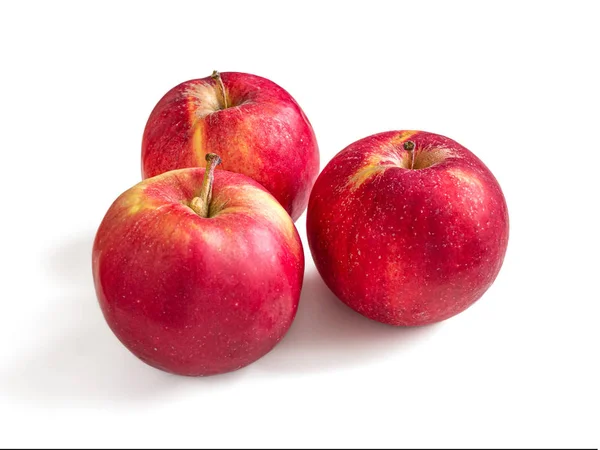Tři červená jablka poslední sklizně — Stock fotografie