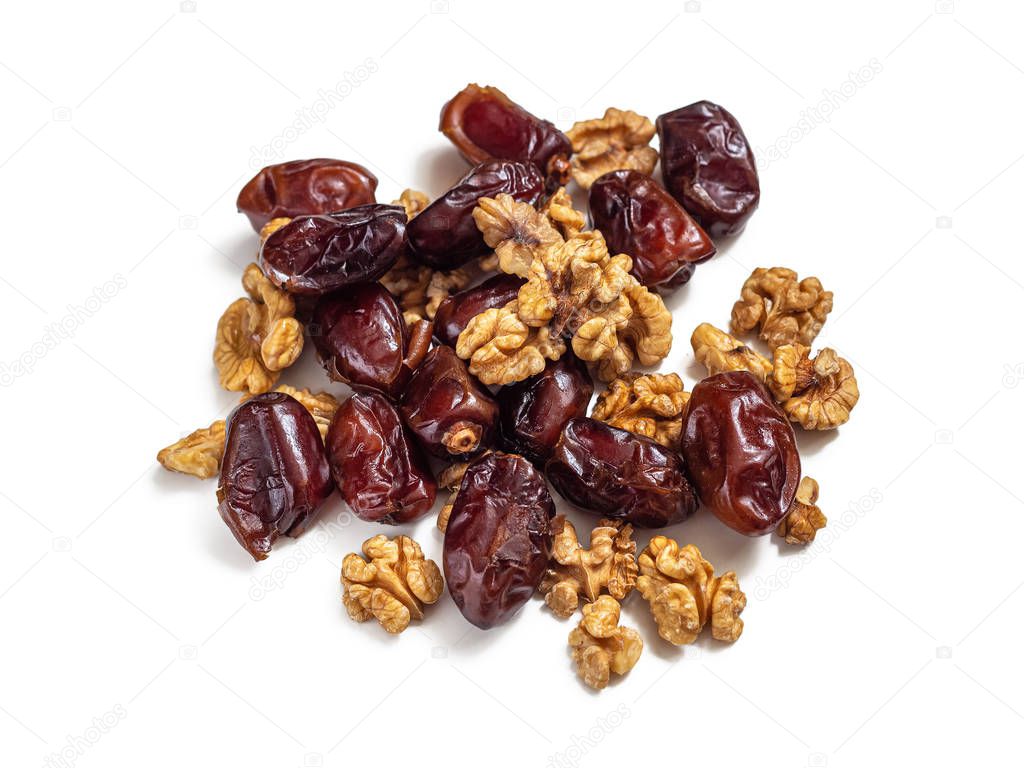 Mixture of dried dates and peeled walnuts