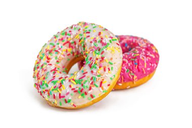 Pembe ve vanilyalı iki çörek.