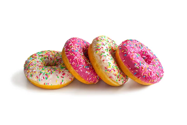 Quatro donuts envidraçados em um fundo branco — Fotografia de Stock