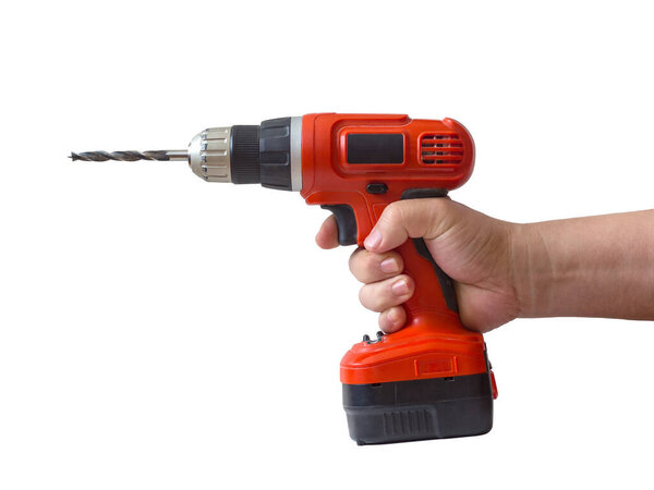 Hand with battery drill