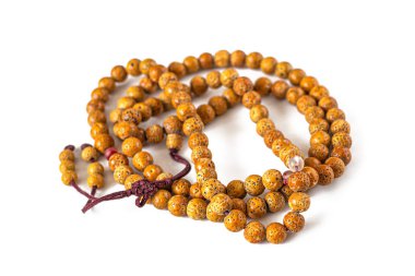 Old Buddhist rosary, on a white background