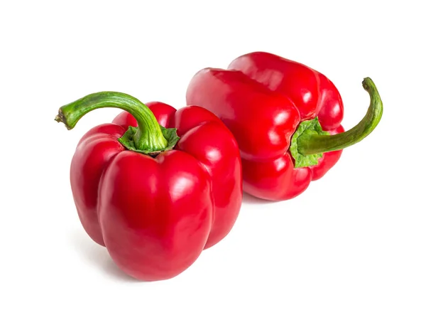 Frische Süße Rote Paprika Mit Grünen Stecklingen Isoliert Auf Weißem — Stockfoto