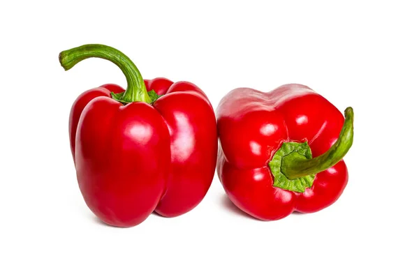 Helle Glänzend Süße Rote Paprika Mit Grünen Stecklingen Isoliert Auf — Stockfoto