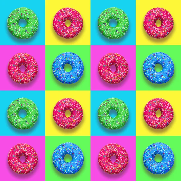 Naadloze Veelkleurige Achtergronden Met Veelkleurige Amerikaanse Glazen Donuts Met Hagelslag — Stockfoto