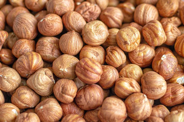 Hintergrundbild Eines Haufens Haselnüsse Geschält Von Der Schale Mit Einer — Stockfoto