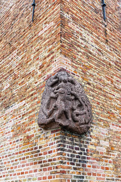 Oslo Noruega 2019 Uma Inserção Pedra Parede Tijolos Catedral Oslo — Fotografia de Stock