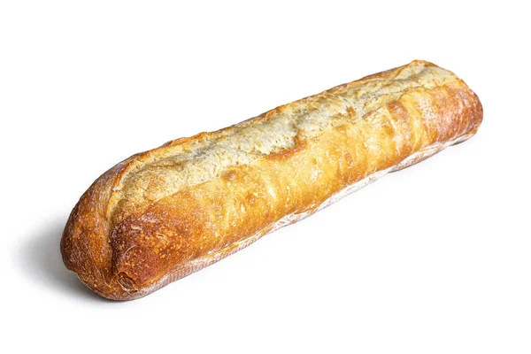 Vue Latérale Une Baguette Rustique Avec Une Croûte Dorée Croustillante — Photo