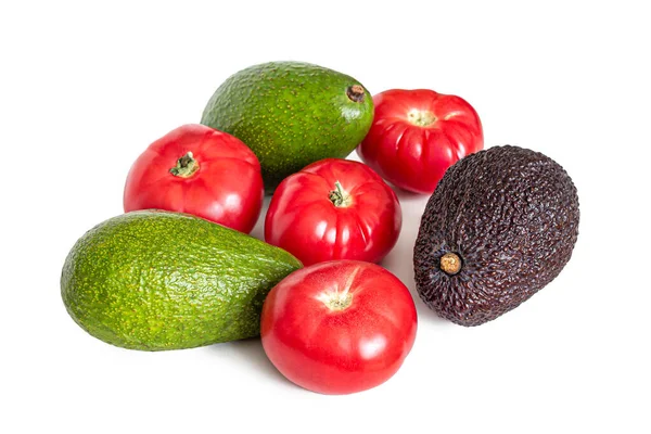 Tomaten Und Avocado Zweier Sorten Für Gemüsesalat Isoliert Auf Weißem — Stockfoto