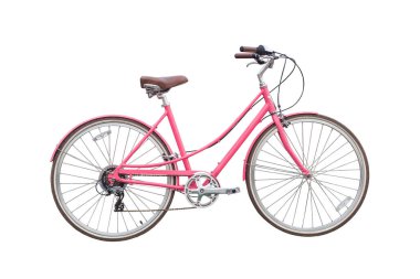 Beyaz arka planda izole edilmiş dişi pembe bisiklet