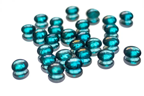Shiny Glass Stones Lampwork Reflected Mirror Surface Turquoise Stones Isolated — Stock Photo, Image