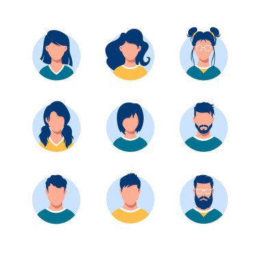 Bundle of round people avatars vector Bundle of round people avatars vector