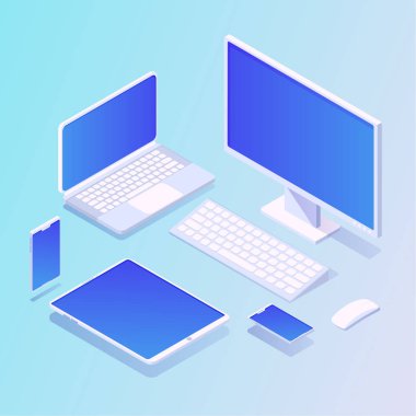 Modern beyaz elektronik cihazların ve mobil cihazların koleksiyonu 