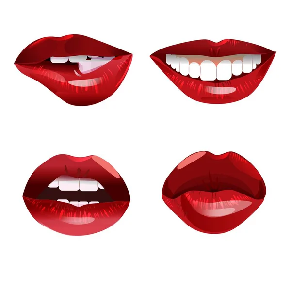 Kolekcja błyszczące kobiety czerwone usta — Wektor stockowy