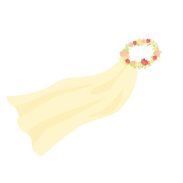 Vector graphic illustration of wedding bridal veil with flower crown wreath — 스톡 벡터