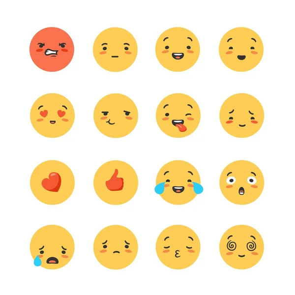 Set van gele ronde emoticons en emoji. — Stockvector