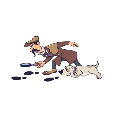 Köpeği olan olgun bir erkek dedektif beyaz yolda tek başına takip ediyor.