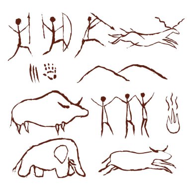 Rock painting cave old art symbol hand drawn vector illustration clipart