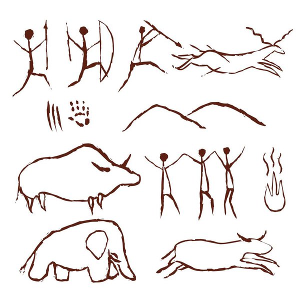 Rock painting cave old art symbol hand drawn vector illustration