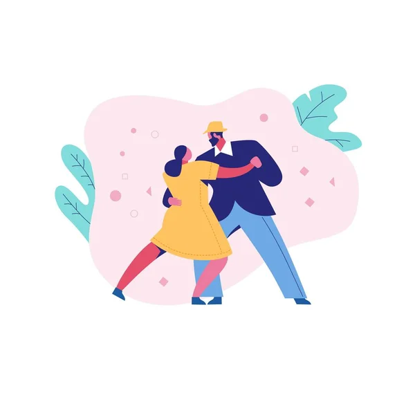 Χορεύοντας ρομαντικό ζευγάρι γυναίκα και ο άνθρωπος σε εξωτερικούς χώρους. — Διανυσματικό Αρχείο