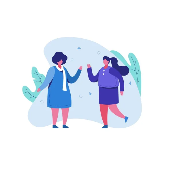 Dialogue and meeting of two women in cartoon style. — 스톡 벡터