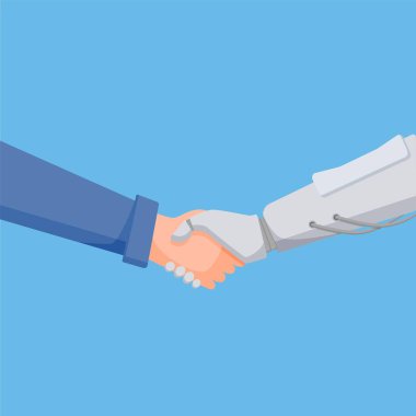 İnsan ve robotun ortaklaşa el sıkışması.