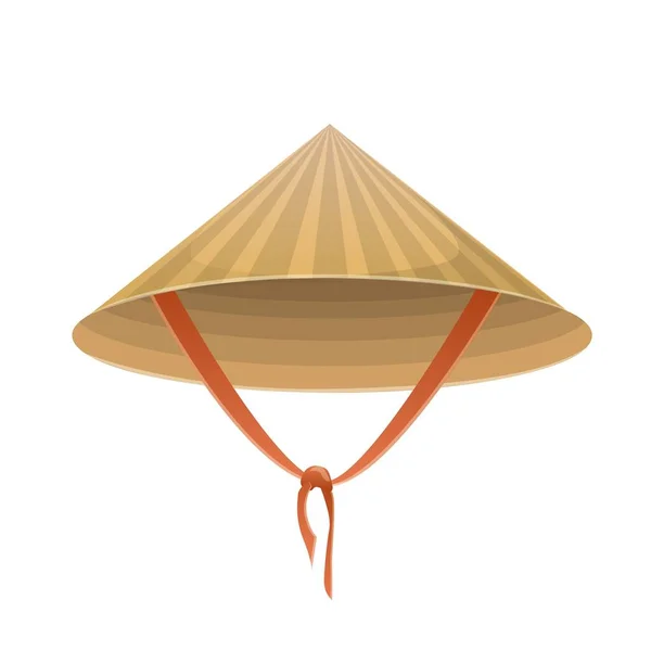 Sombrero chino en forma de cono con corbata sobre fondo blanco . — Archivo Imágenes Vectoriales