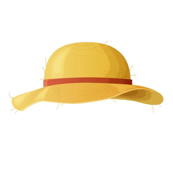 Żółty słomkowy kapelusz z czerwoną wstążką. — Wektor stockowy