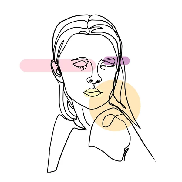 Dibujo de retrato de una niña en línea continua sobre un fondo blanco . — Vector de stock