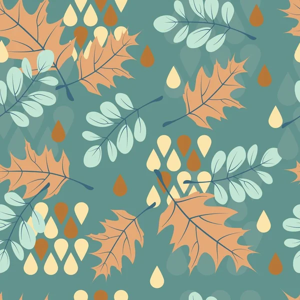 Abstract seamless pattern of falling leaves of different shapes. — Stock Vector