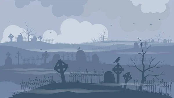 Korkunç bir gecede mezarlık ya da mezarlık.. — Stok Vektör
