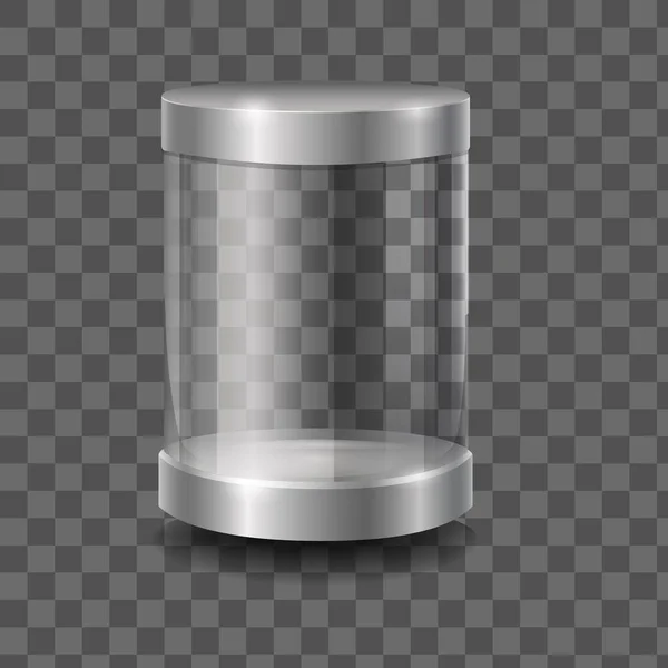 Lege ronde 3d capsule glas vitrine vooraanzicht vector grafische illustratie — Stockvector