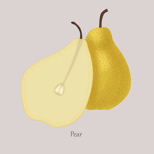 The yellow pear is whole and cut in half. — Stock Vector
