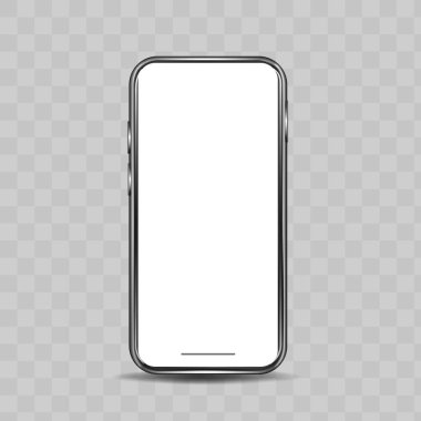 Şeffaf bir arkaplan üzerinde boş bir ekran bulunan gerçekçi model telefon.