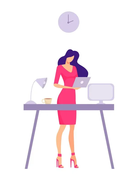 Character girl office worker at the desk. — Stock Vector