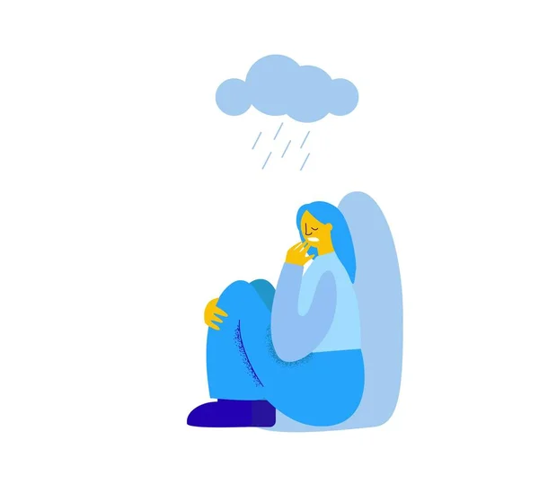 Caractère fille expériences solitude sur un nuage avec la pluie . — Image vectorielle