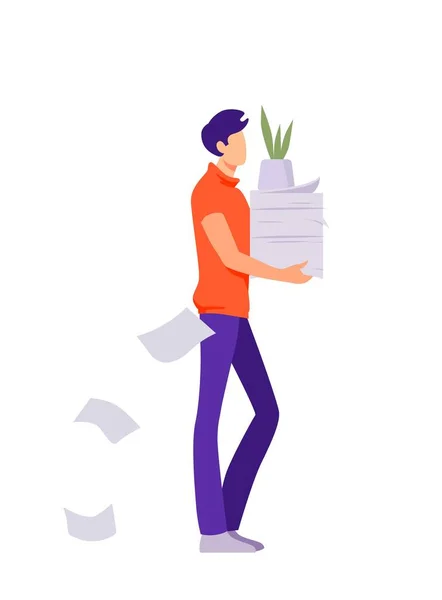 Character cartoon man office worker carries paper. — 스톡 벡터